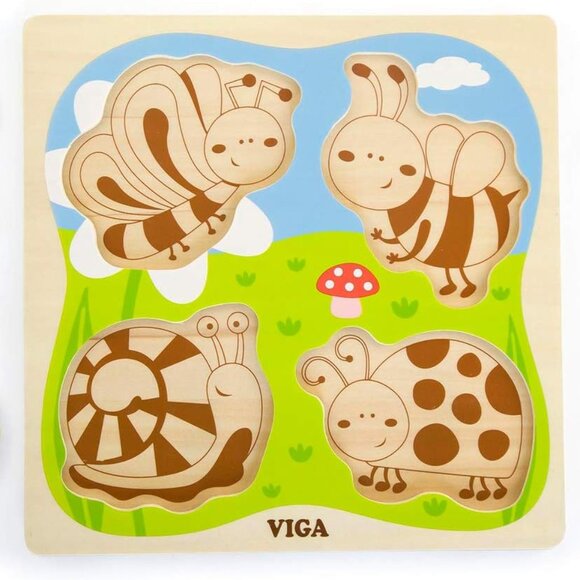 New Sealed VIGA Flat Puzzle w/Big Wooden Knob Puzzle- Insect - Picture 4 of 9